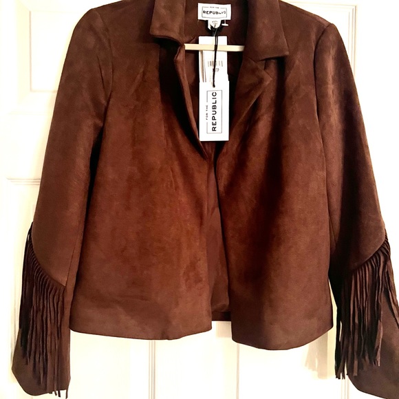 NEW For The Republic Dark Brown Fringe Faux Suede Jacket. Sz XS. - Picture 6 of 10